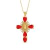 Copper Plated 18K Gold Cross Pendant Necklace with Multi-color Zircon Embellishments