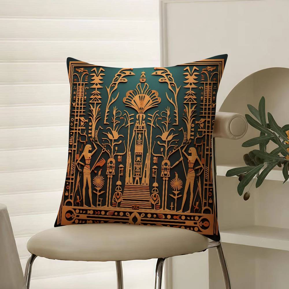 Historical Egypt Pharaoh Cultural Style Pillow Case Comfort Sofa Bed Silky Elegant Invisible Zipper Decorative Cushion Cover