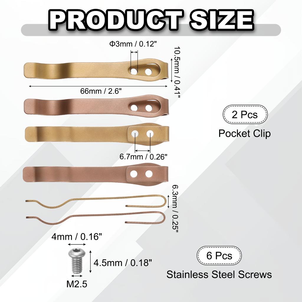 2Set Deep Carry Pocket Clip 2.6"(66mm) Length Universal Folding Knife Pocket Back Clip with Screws Man Knife Replacement Parts
