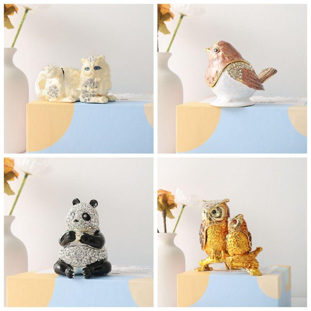 Animal Figurine Enamel Jewelry Box Ring Holder Trinket Organizer Jewelry Storage Box Desk Storage