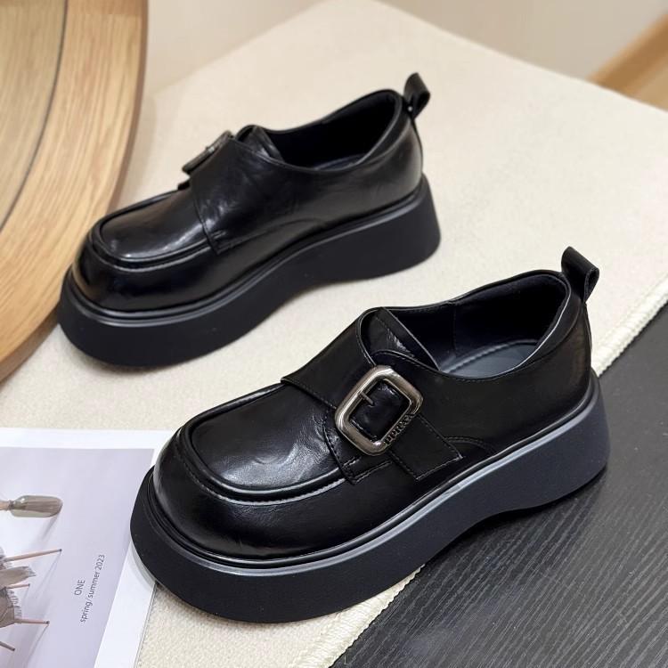 Platform loafers women's 2025 new spring brown versatile comfortable one-pedal single shoes British style small leather shoes