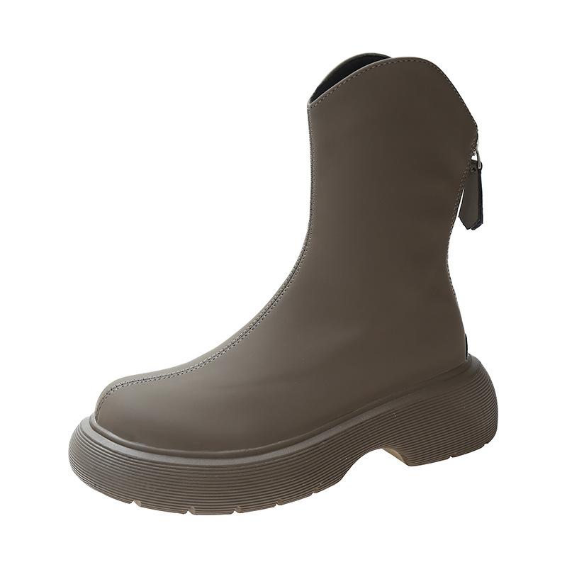 

Fashion 2024 Autumn Winter Black Mid Round Toe Women Thick Bottom Biker Boots Fashion Woman Leather Botas Versatile Warm Woman Shoes 40 серый