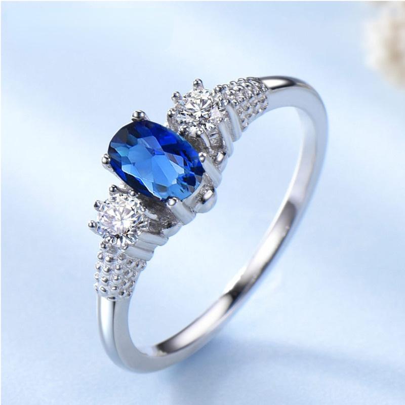 Gica Gema 925 Sterling Silver Engagement Rings For Women Princess Created Blue Sapphire Spinel Ring Brand Fine Jewelry Gift