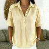 Women Striped Collared Button Down Short Sleeve Loose Fit Casual Top Lightweight Blouse for Everyday Wear Office School Travel