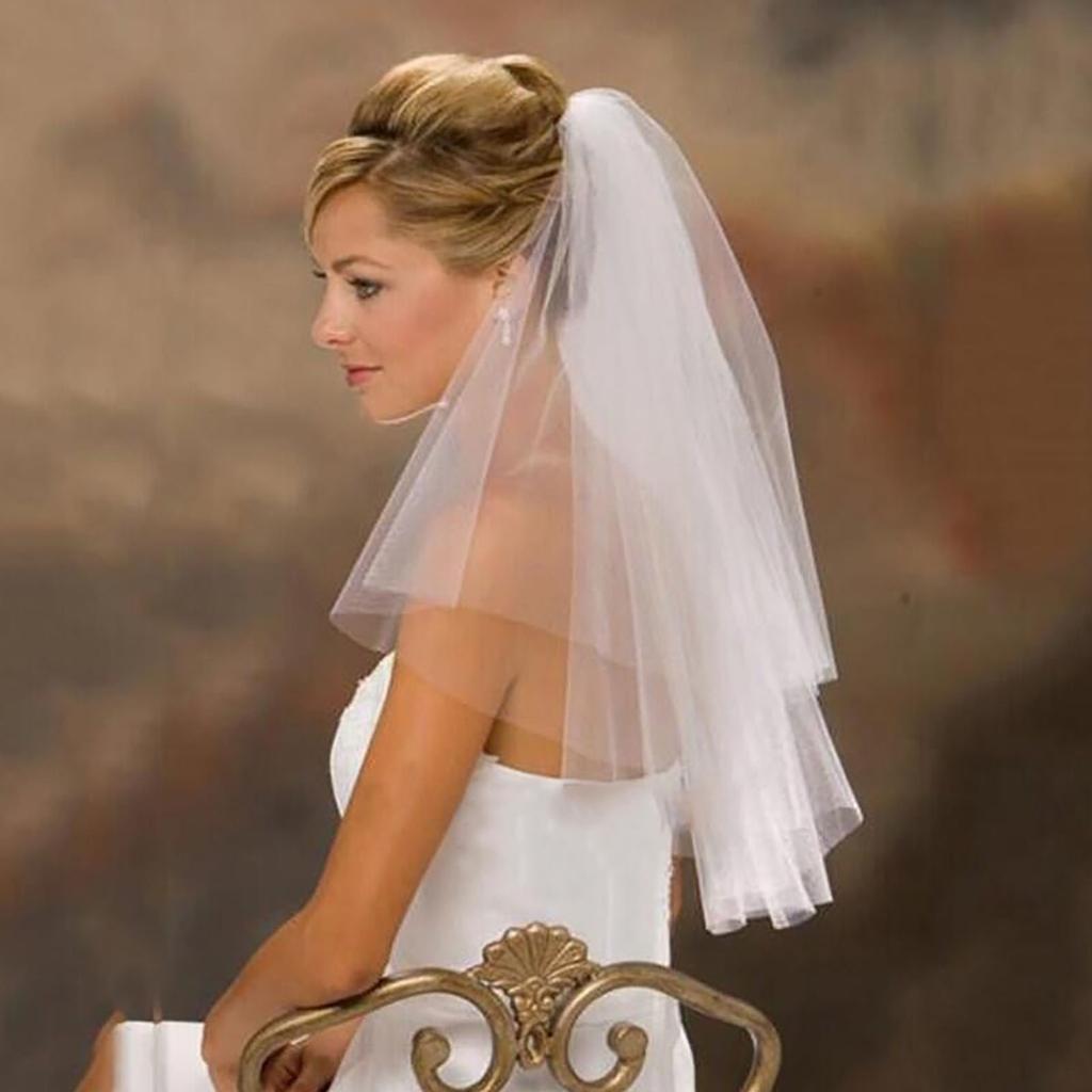 Bride Wedding Veil Double Layer Lightweight Soft Odorless Short Comb Bridal Tulle Hair Accessories Beige