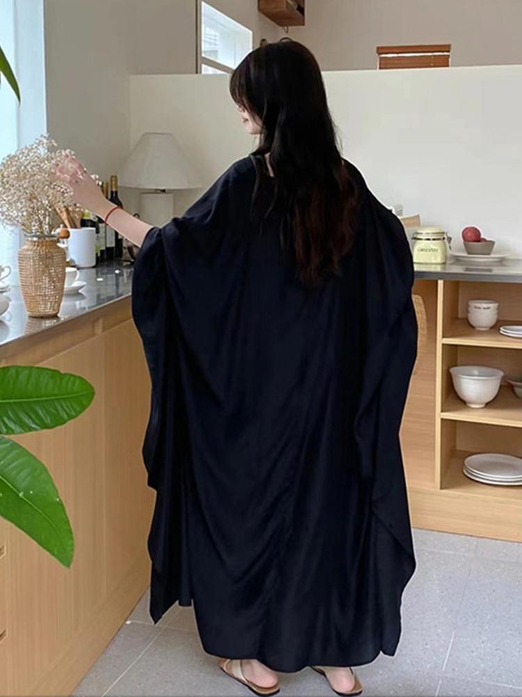 Xitao Asymmetrisches Volant-Randfaltenkleid, einfarbig, Fledermausärmel, Damen ZY8835