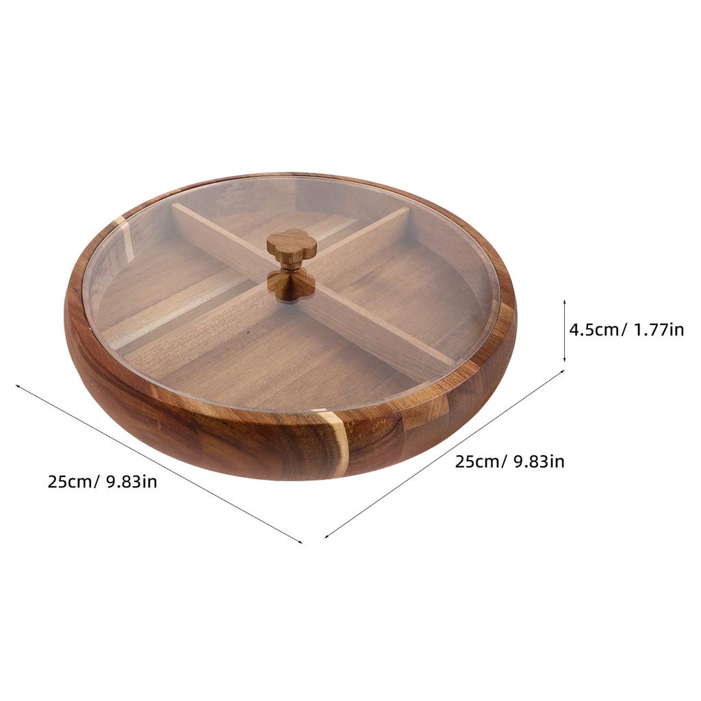 Wooden Round Nut Organizer Tray Divided Snack Tray with Lid for Parties Fruit Appetizers Candy Dried Fruit Coffee Table