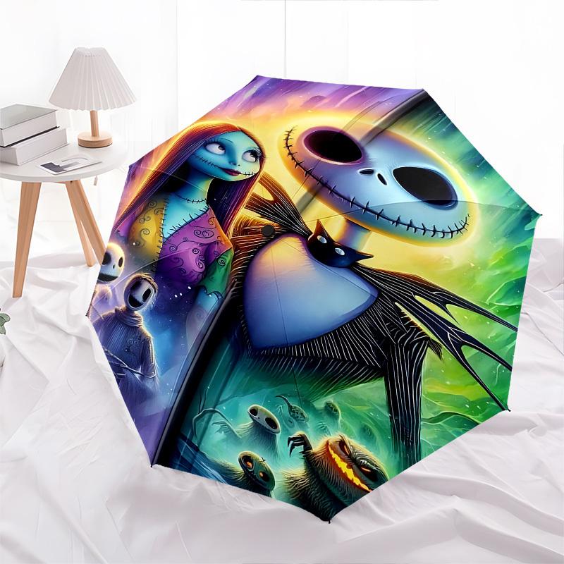 Nightmare Before Christmas, Jack Skellington Themed Automatic Opening and Closing Umbrella, Brightly Colored 8-rib Portable Umbrella, Suitab