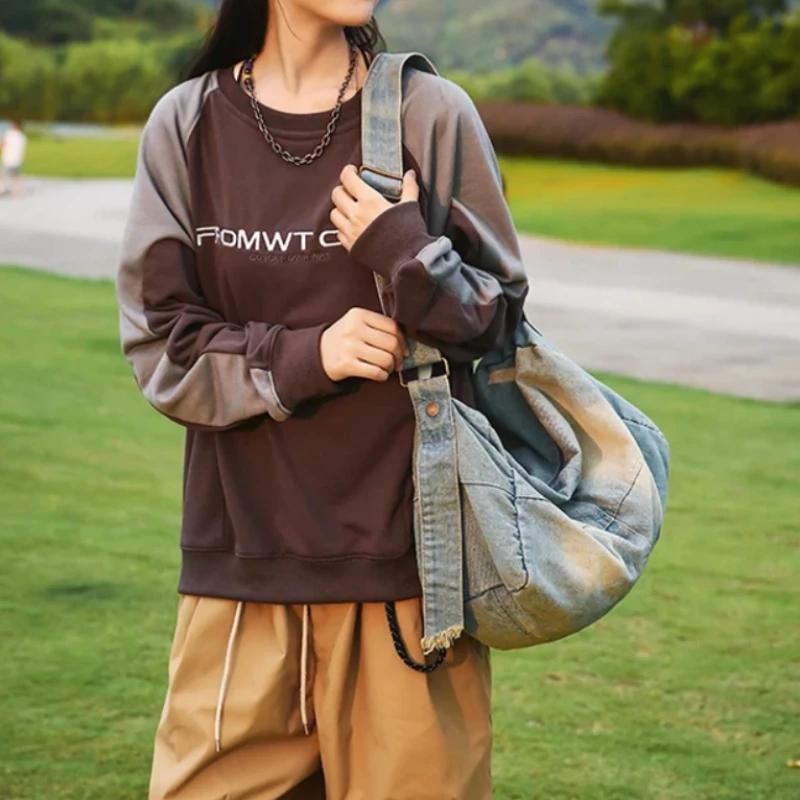 Couple's Denim Crossbody Bags  Large Capacity  Versatile Shoulder Bag  Single Shoulder Bag  Pendular Fashion  Retro Youth  Washed  Versatile  Oxford