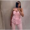 Elegant Solid Vest Pants Women Outfit Sexy Tube Single Breasted Pocket Tank Top Loose Zippers Trousers Summer Lady Outfit