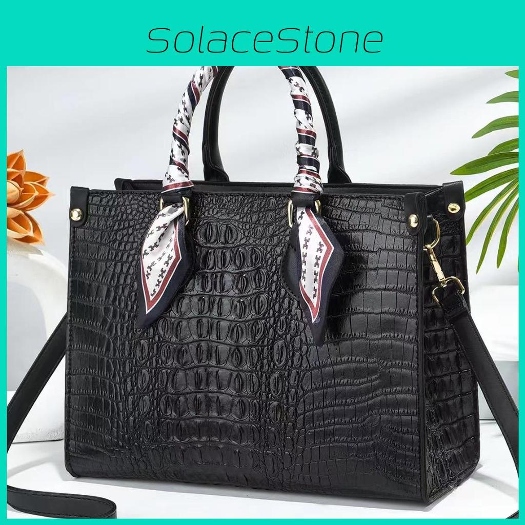 Crossbody Womens Handheld Bag With Crocodile Embossed And Silk Decoration Scarf