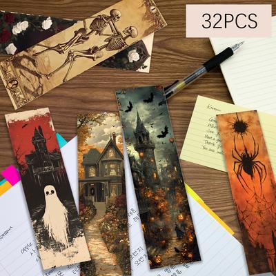 32 Stück, Retro Horror Lesezeichen, Halloween, Totenköpfe, Geister, Geeignet für Lehrer, Leser und Buchliebhaber, Geburtstagsgeschenke