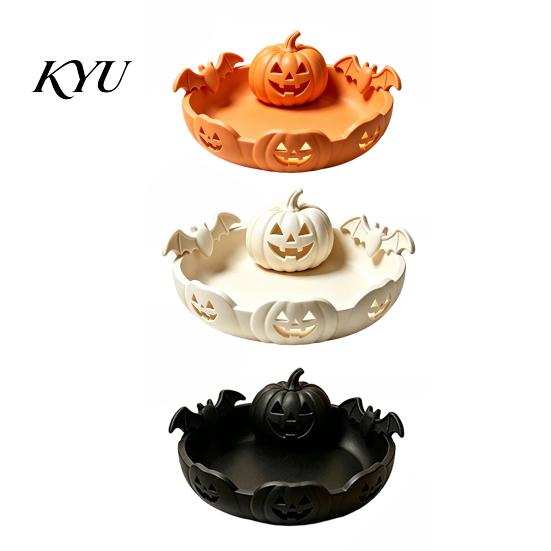 Party Food Display Tray Halloween Pumpkin Tray, Bat Relief Candy Holder, 3D Printed Holiday Gift for Desktop Storage Bowl, Spooky Tabletop Ornament