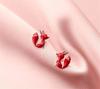 Cute Female Red Enamel Fox Stud Earrings Silver Color Wedding  For Women