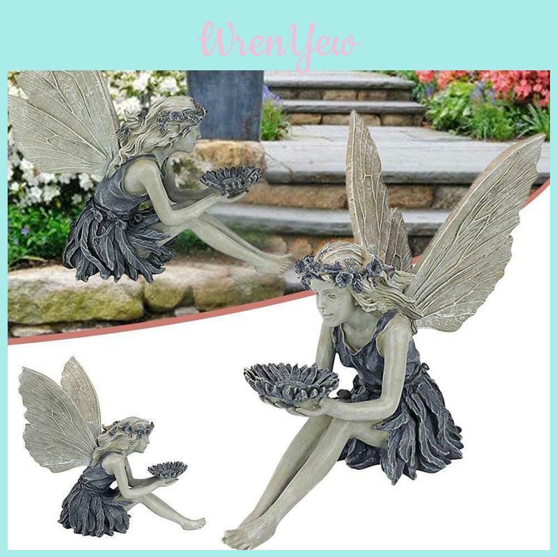 Hand-casted Sitting Fairy Yard Ornament For Outdoor And Indoor Decor