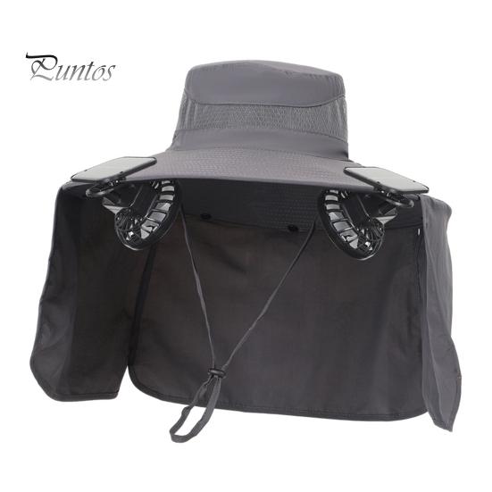 Solar Fan Hat with Neck Flap UPF 50+ UV Protection Hat with 2 Solar Fans Breathable Men Summer Outdoor Activities Fishing Wide Brim Bucket Cap