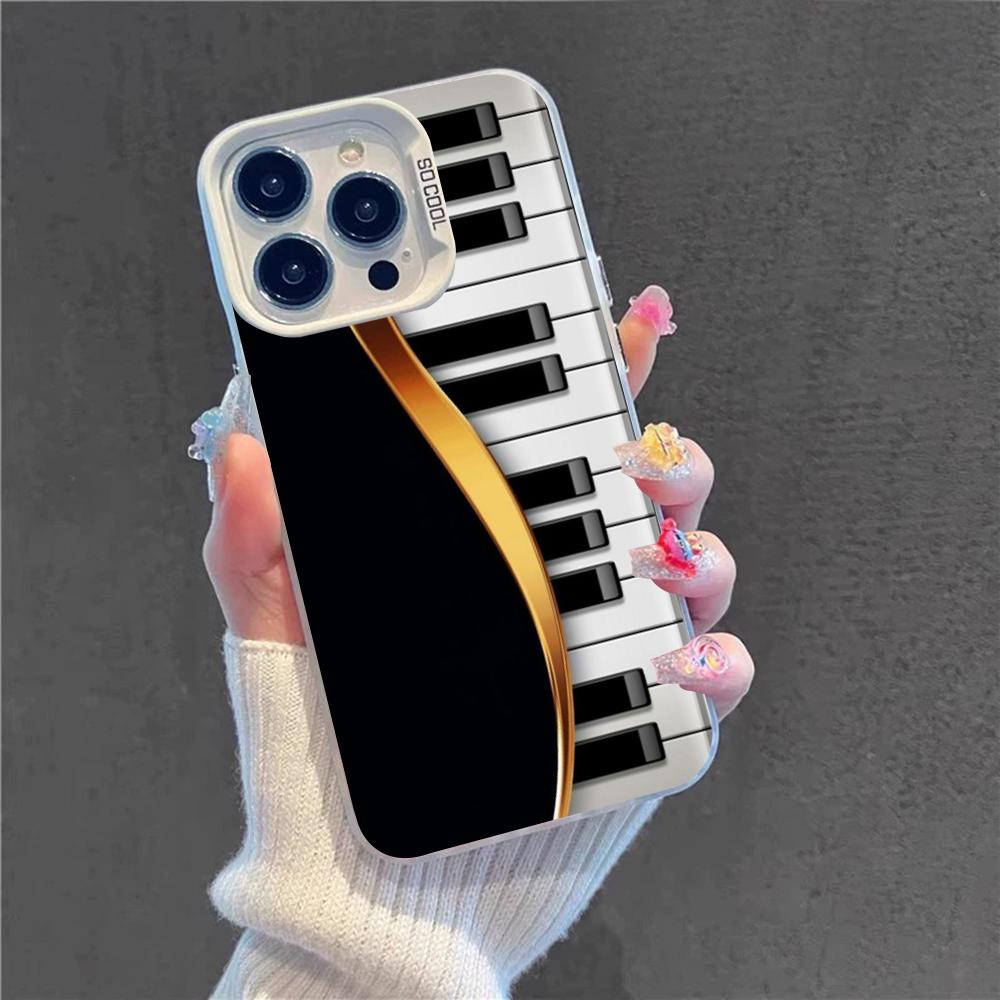 Black White Music Piano Keys Notes Phone Case For IPhone 16 15 14 13 12 11 Pro Max X XR XSMAX 8 7 Plus Matte Shockproof Back