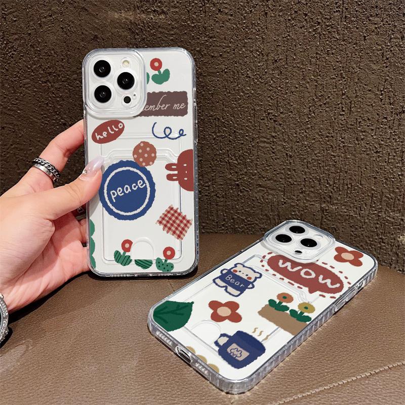 Card Slot Holder Silicone Wallet Pocket Case For Samsung A15 A25 A35 Xiaomi Redmi Note 12 13 14 Oppo A38 A58 A78 iPhone 16 17 Cover Clear Phone Bumper