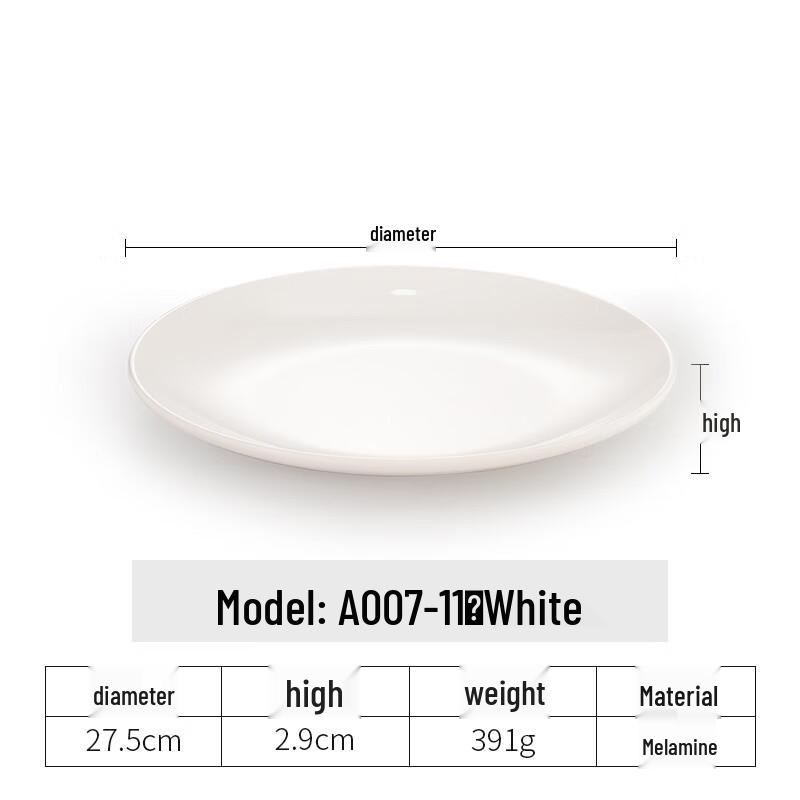 White Melamine Round Dinner Plate