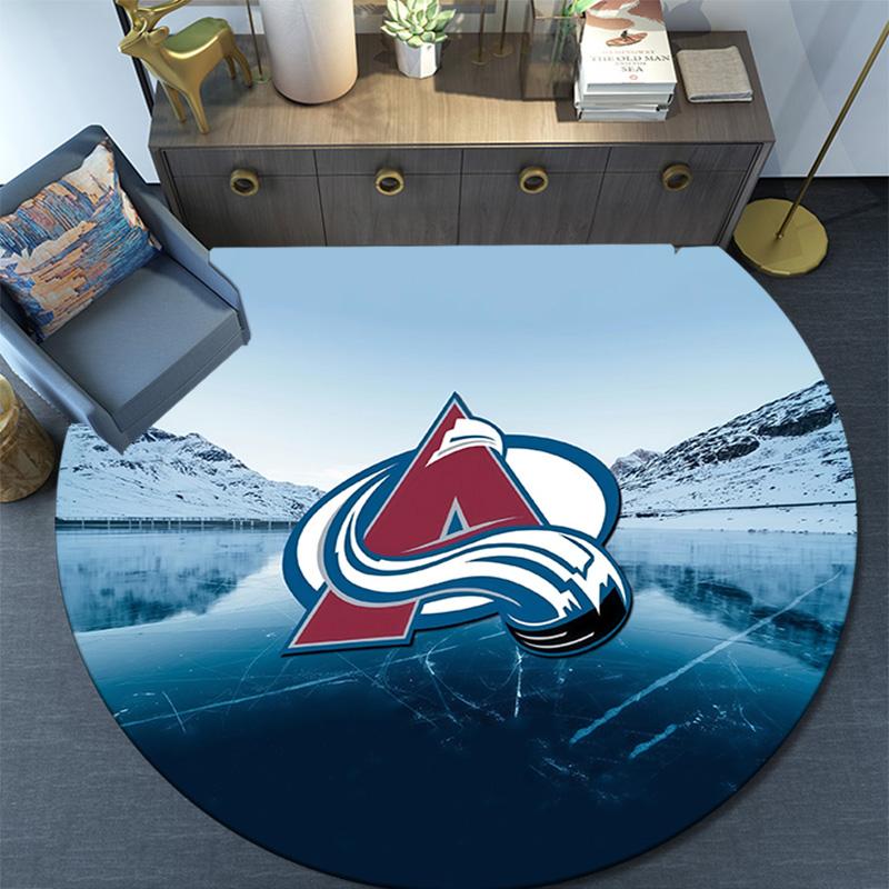 Colorado Avalanche Round Area Rug,Carpet Rug for Living Room Bedroom Sofa Playroom Decor,Non-slip Floor Mat