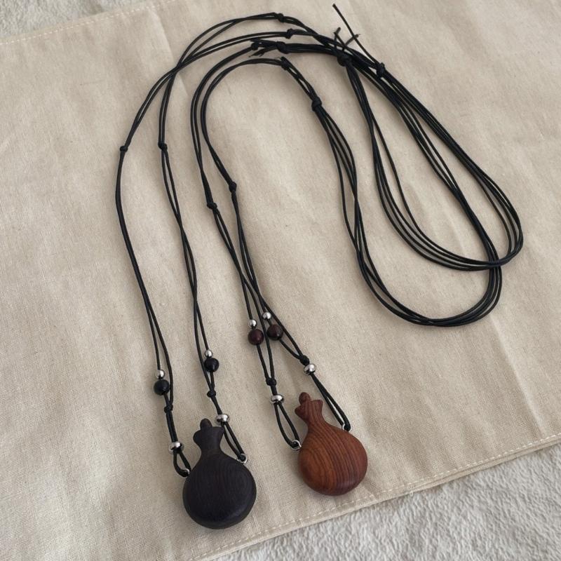 Handmade Retro Wood Beads Necklace Showcasing Artistic Gourd Kettle Charm Trendy Unisex Sweater Chain Accessory