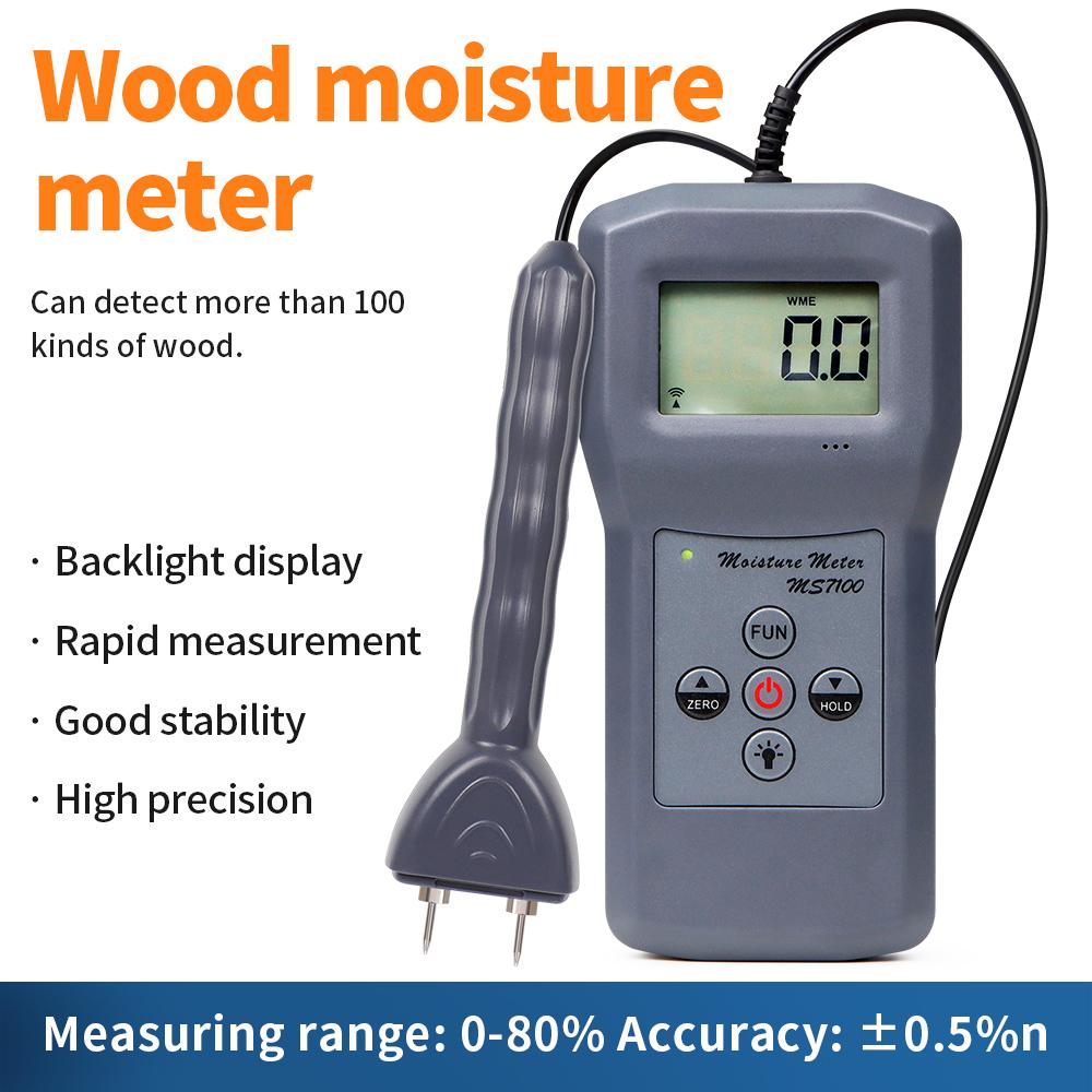 

0-80% Wood Moisture Meter Digital Hygrometer MS7100 Pin Type Humidity Detector MS7100TS Veneer Moisture Tester for Wood Bamboo