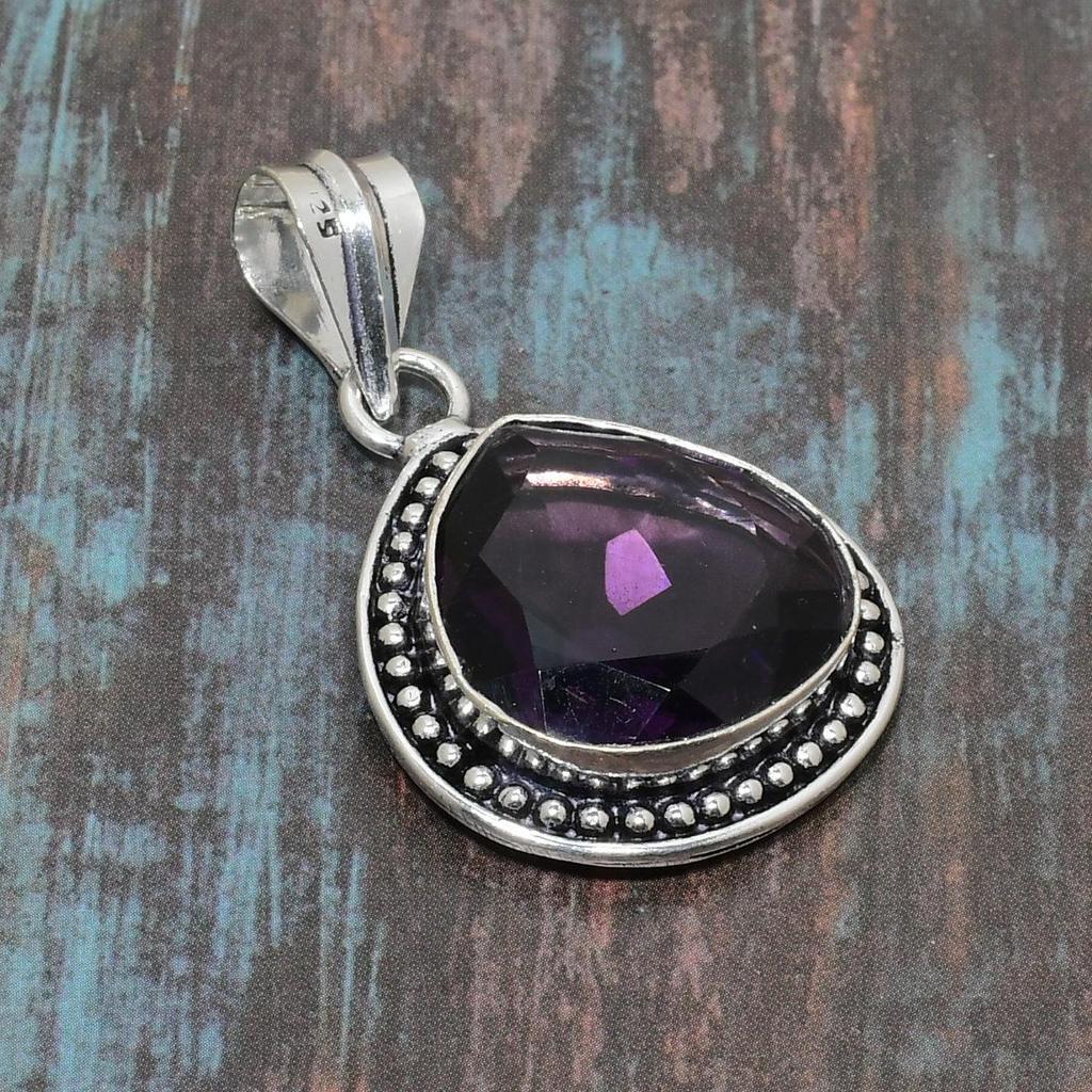 Dazzling Amethyst Gemstone Handmade  925 Sterling Silver Jewelry Pendant