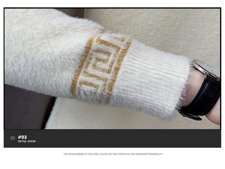 Men's European Jacquard Trend Crew Neck Faux Mink Cashmere Slim Fit Sweater
