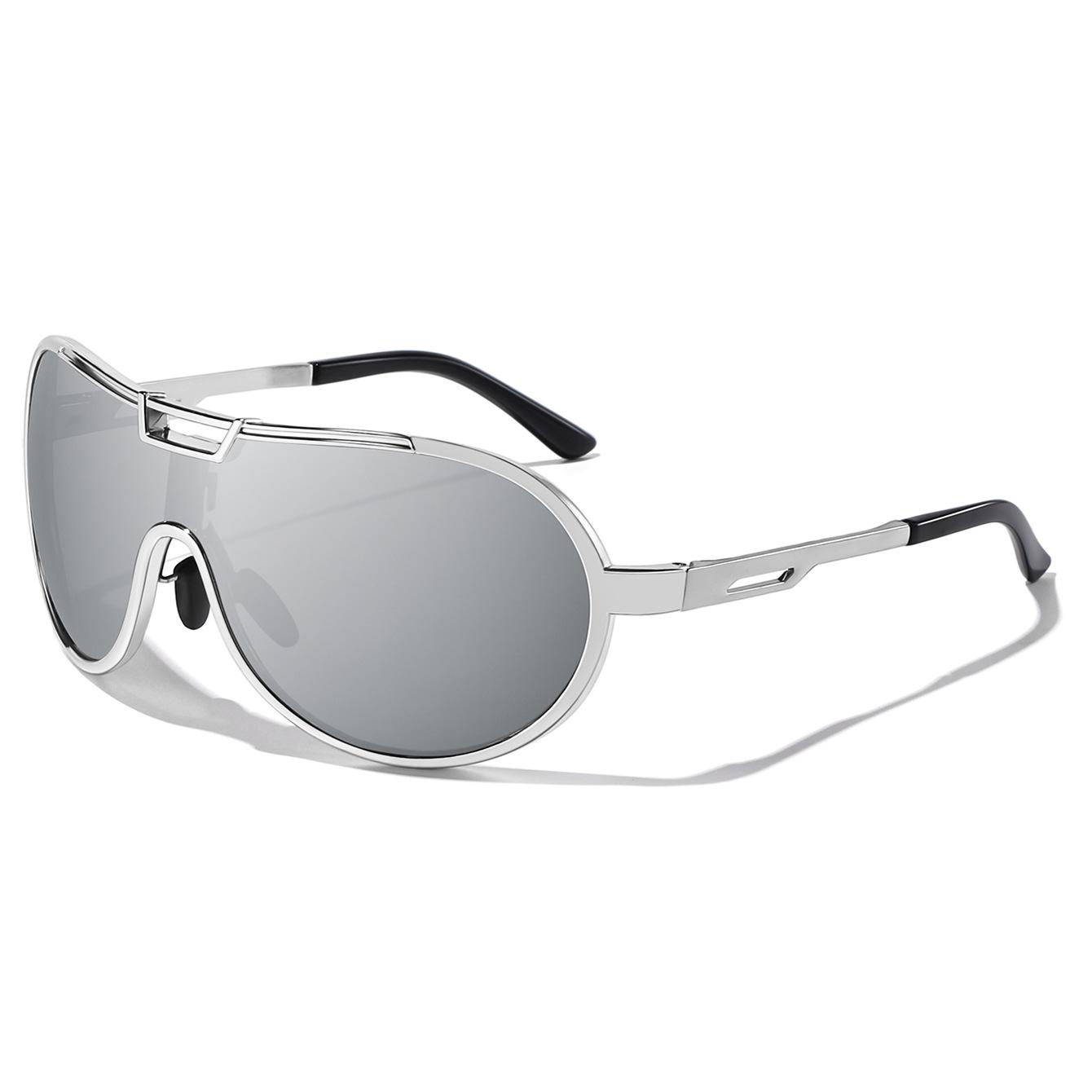 New Oversize Metal Frame Sunglasses Trendy Street Style Shades Sunglasses Unisex Outdoor Travel Fishing UV Protection Eyewear серебряный