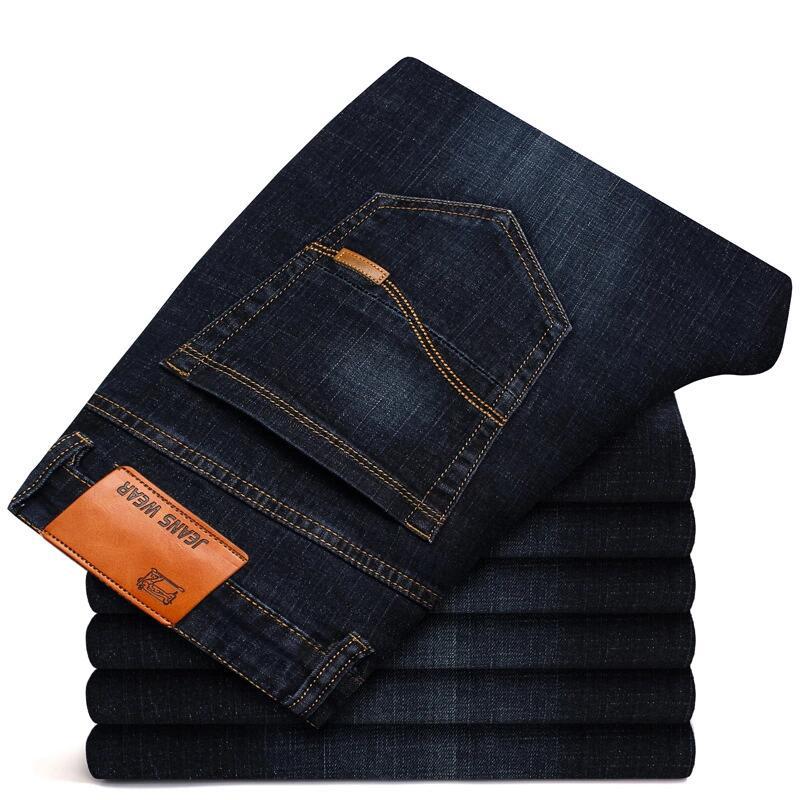 Spring And Autumn New High End Plush Jeans For Men Straight Tube Slim Fit Elastic Thick Casual Pants Autumn And Winter Men'S Pants