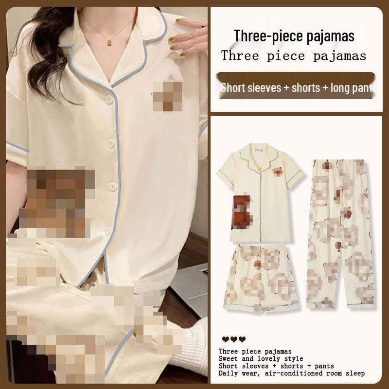 Summer Fashion Pajamas: Women's Short Sleeve Three-Piece Set with Cartoon Pacha Dog Design, Suitable for Home or Outdoors