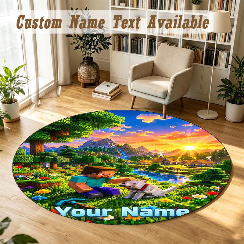 Round Rug Custom NameMinecraft Pattern Non Slip Carpet Home Floor Decor