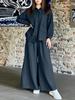 Women's Long Sleeve Button Front Shirt and Wide Leg Pants Set in 7 Colors