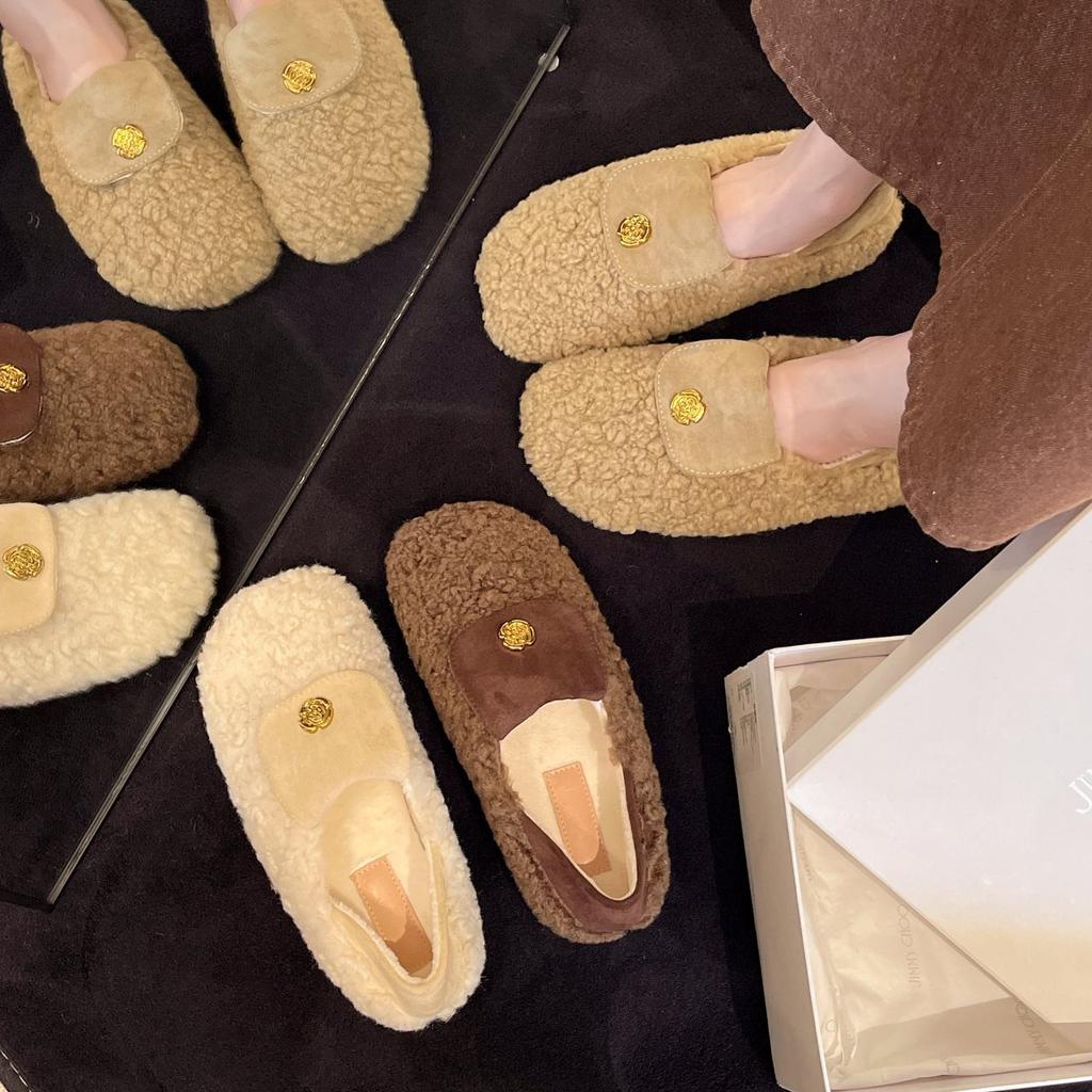 2025 two wear all-inclusive fluffy shoes women's cotton shoes velvet French new outer wear one pedal Doudou shoes versatile autumn and winter