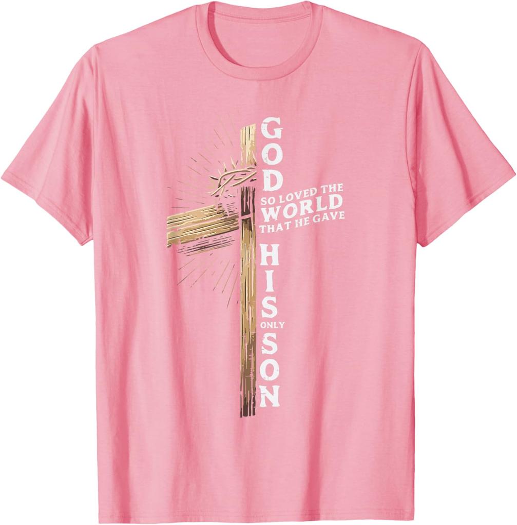 God So Loved The World Cross Christian John 3:16 Graphic Tee Soft Cotton Casual Short Sleeve T-Shirt