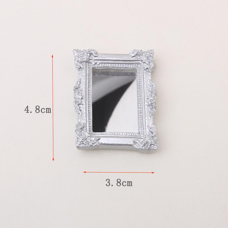 Miniature Dollhouse Classical Carved Gold & Silver Mirror Decoration Model