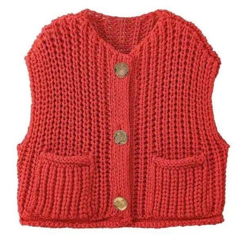 Elegant Hot Sale Women's Knitted Sweater Tops Thick Needle V-neck Sleeveless Vest Fashion Short Temperamental Casual Sweater