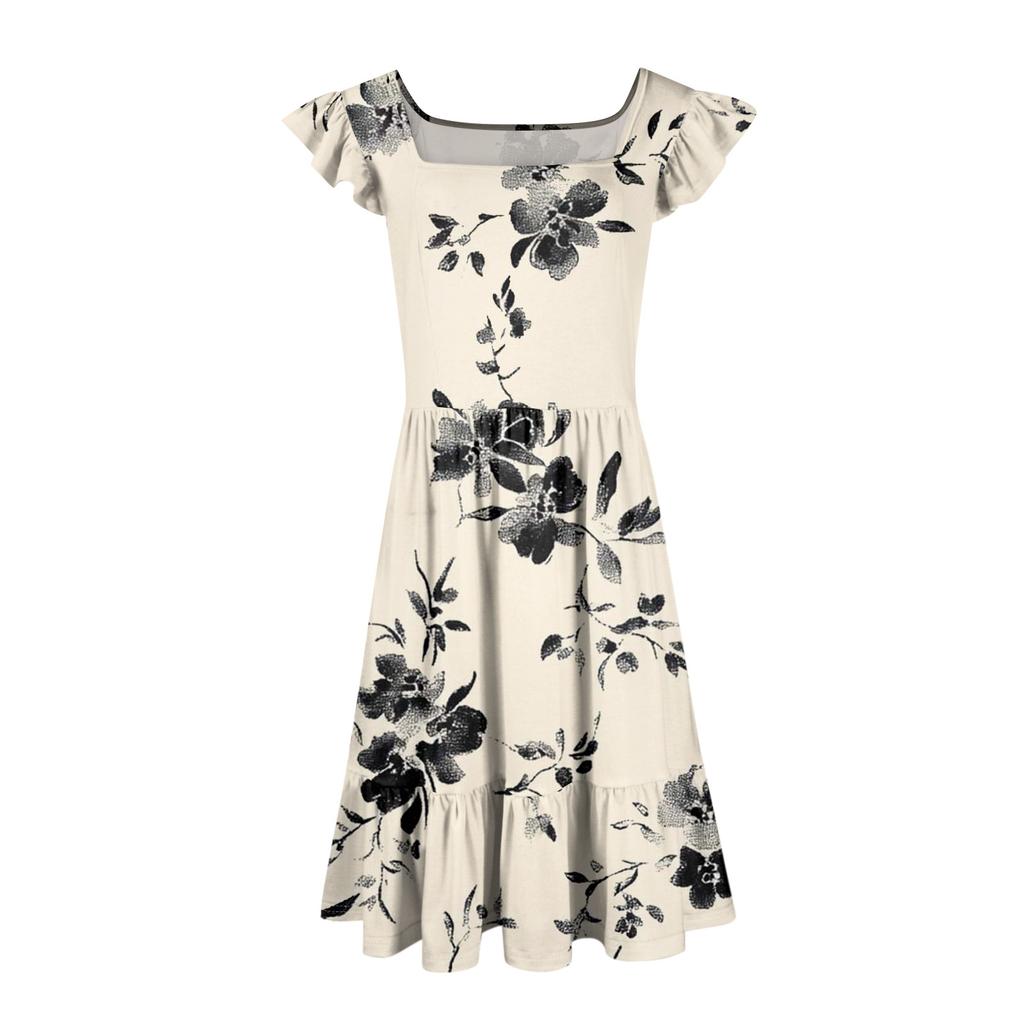 Damska letnia swobodna sukienka z kwadratowym dekoltem i kieszeniami Śliczna kamizelka midi bez rękawów z wysokim stanem i linią A