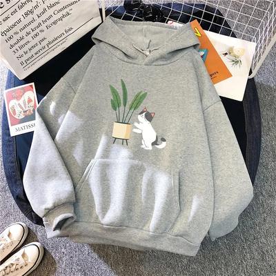 2025 Autumn and Winter Women's Cute Cat and Plant Print Hoodie Casual Couple Hip-Hop Street Style Spring Long Sleeve Hoodie Y2K