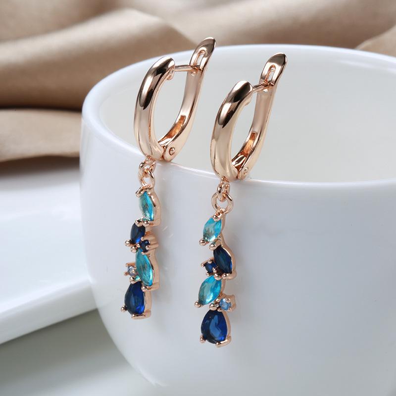 Vintage Temperament, Colorful Zircon Earrings, Women's Personalized and Fashionable Rose Gold Earrings