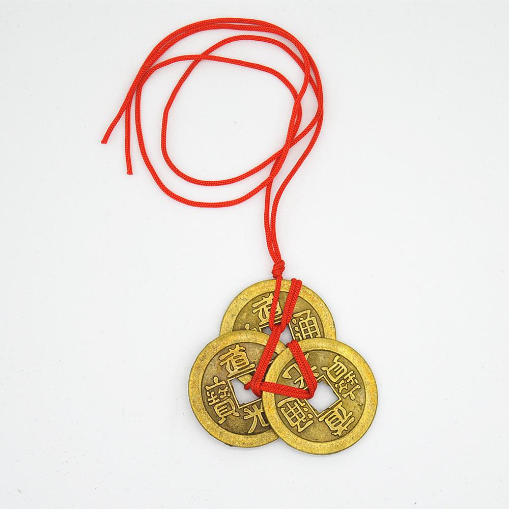 3 Coins Red Chinese Knot Copper Vintage Feng Shui Wealth Success Lucky Charm Home Car Hanger As Blessing Gifts Bring Health