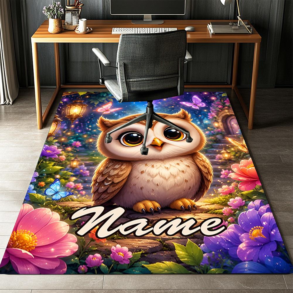 Custom Name Owl Printed Carpet,Rug for Office Chair Living Room Bedroom Kitchen Room Decor Gifts.