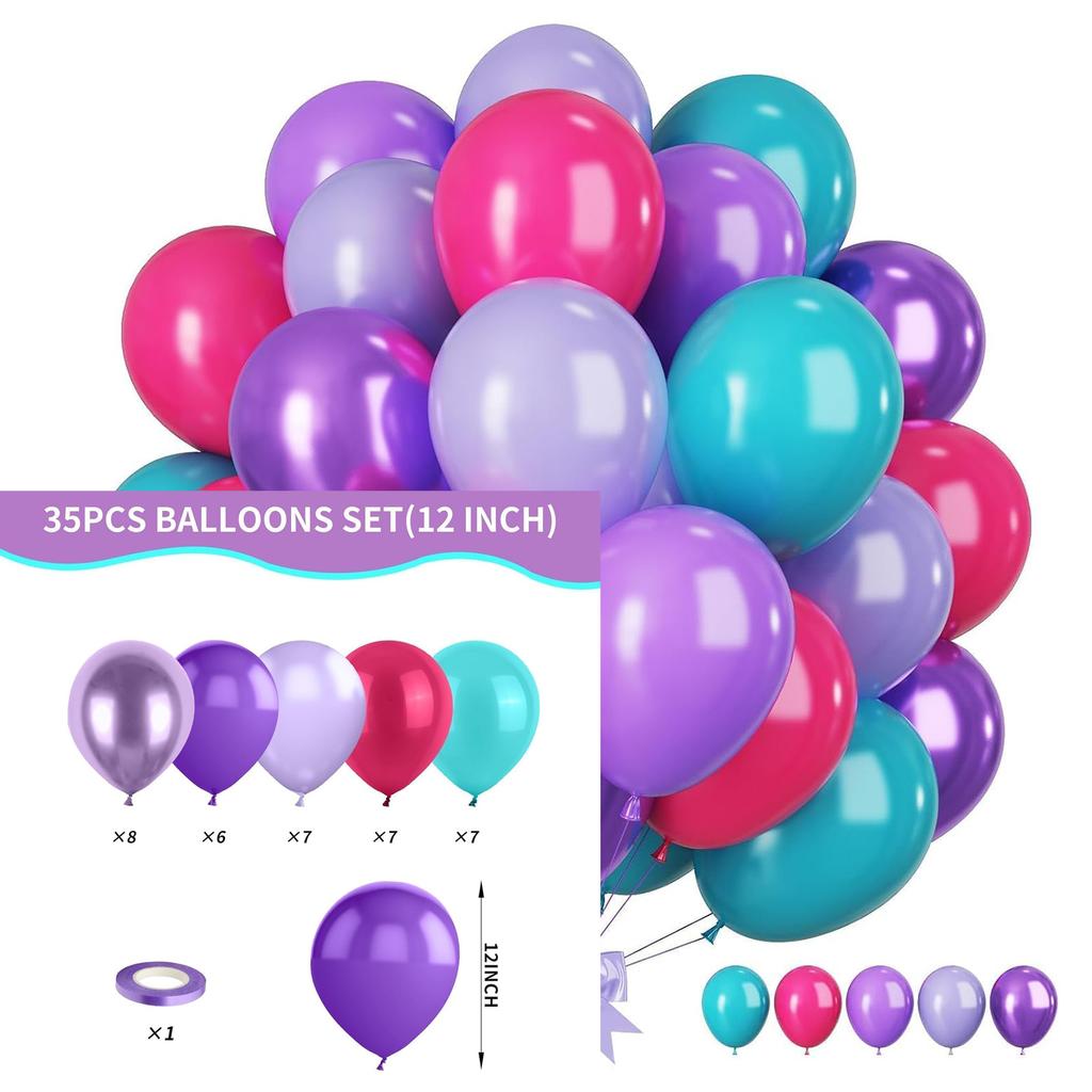 12inch 35pcs Purple Pink Green Balloon Set , Suitable for Weddings, Birthdays, Themed Parties, Bachelorette Parties