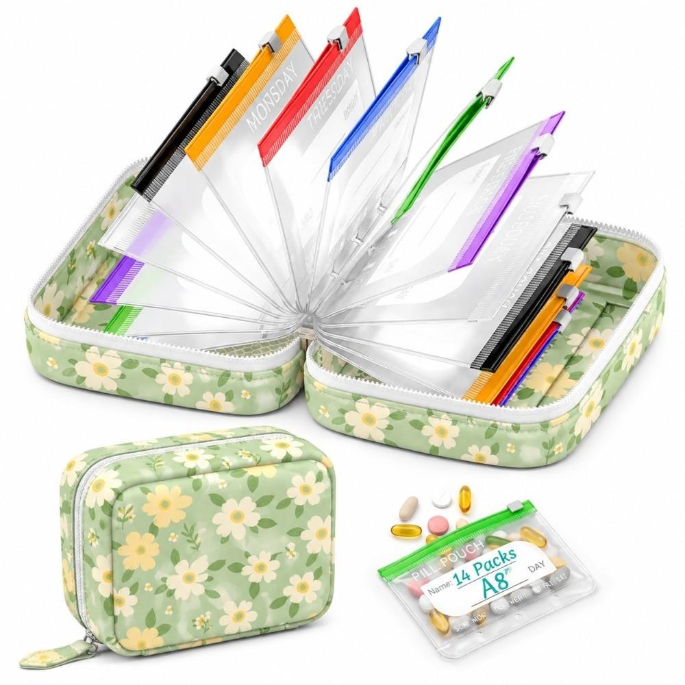 with14 Zippered Pouches Pill Pouch Organizer BPA-Free Medicine Case Daily Travel