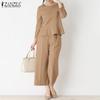 ZANZEA Kvinner uformelle bluse og bukser sommer todelt buksedresssett