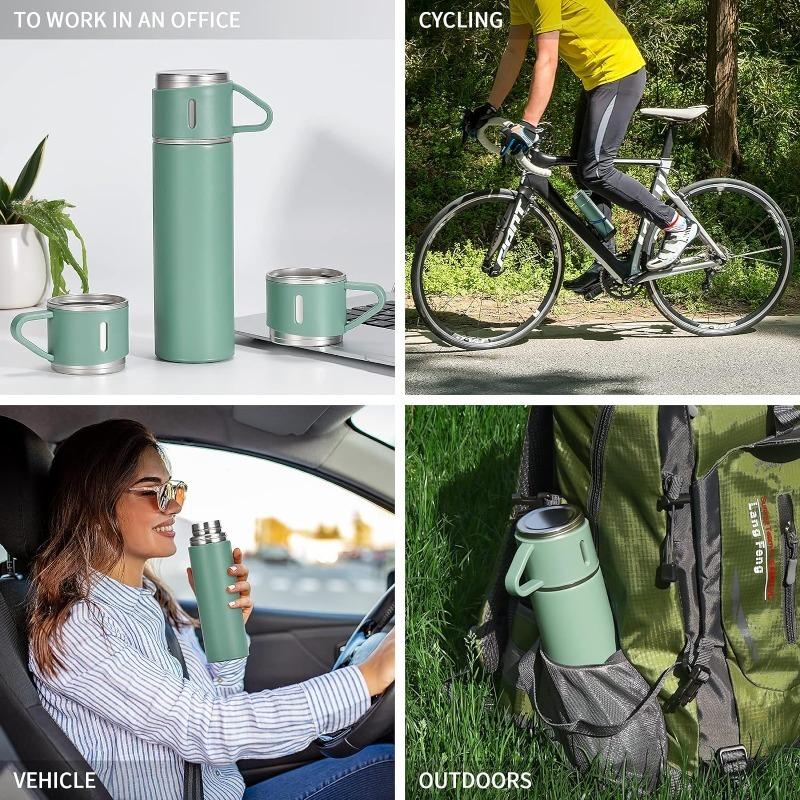 3 In 1 Set of 500ml Water Bottle +2 3lid Tumbler Stainless Steel Wine Thermos Glass Cup Vacuum Insulated Beer Mug Gift