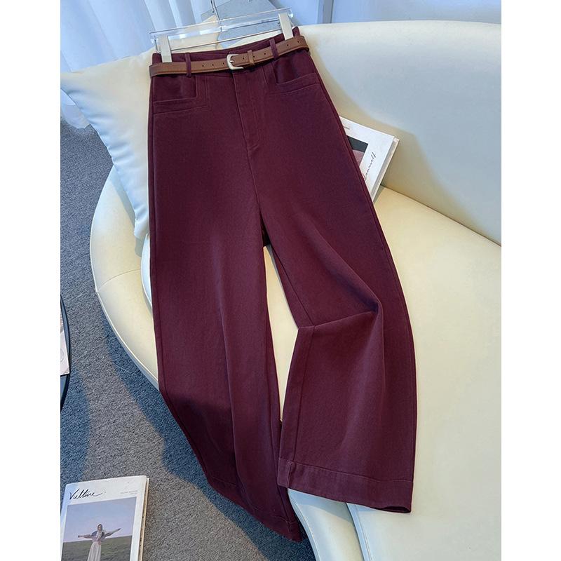 Women's Khaki High-Waisted Wide-Leg Pants - 2025 Autumn/Winter Slimming Versatile Casual Suit