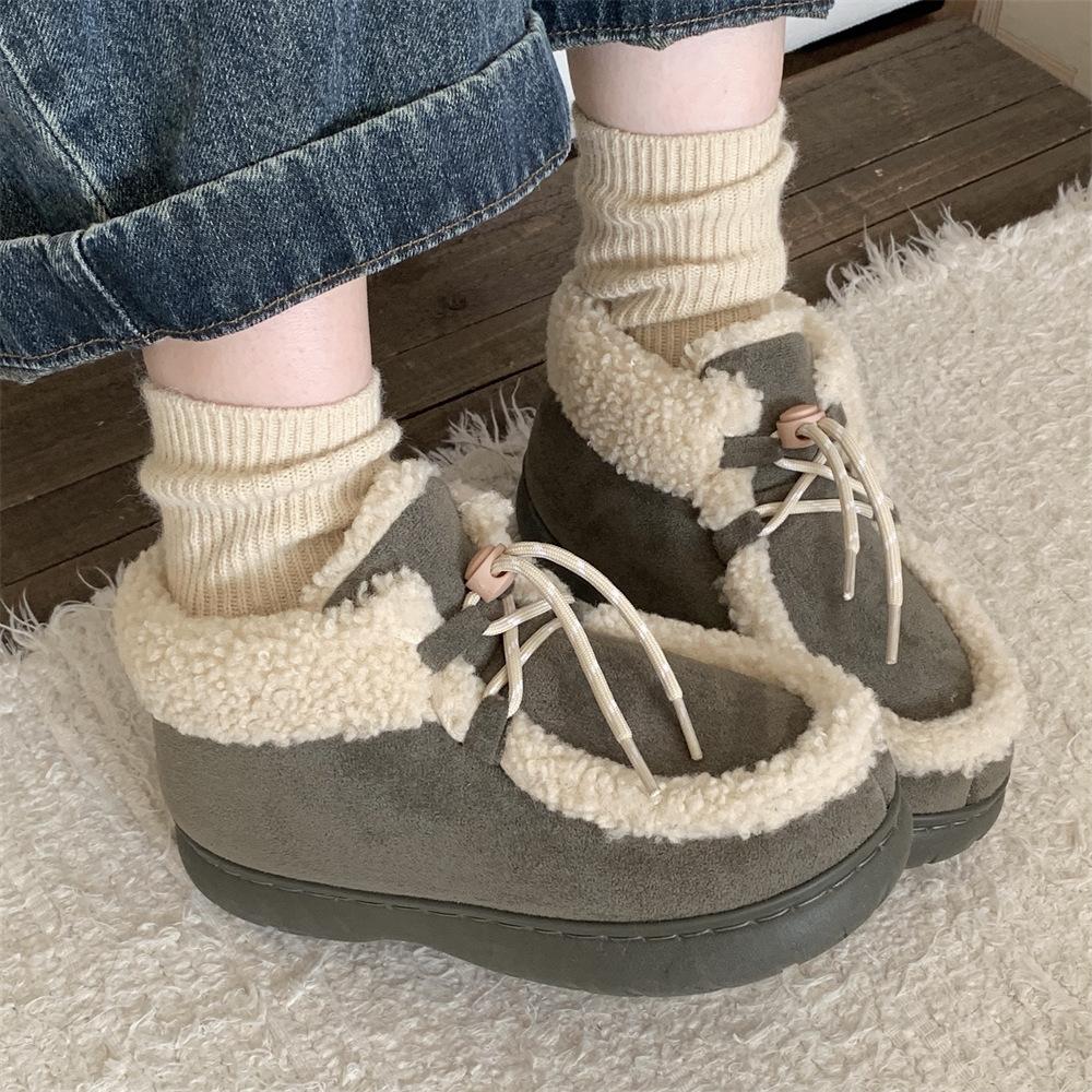 Damen Warme Plateau Schneestiefel Hausschuhe Outdoor Indoor Hausschuhe Winterstiefeletten aus Wildlederimitat Rutschfestes Kunstfellfutter Kurze Booties für Damen