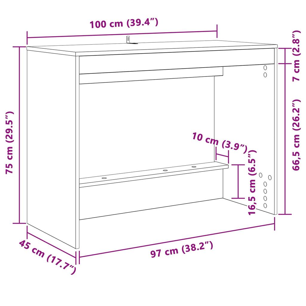 Bed Desk Artisan Oak Wood Composite 100 x 45 x 75 cm