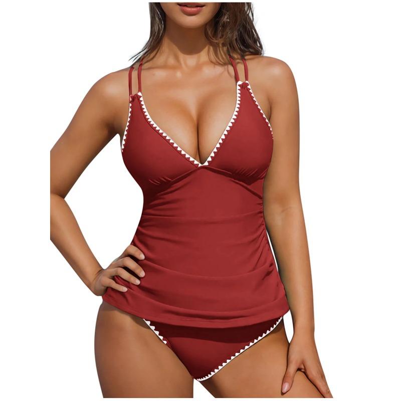 S - XXL Neu 10 Farben V-Ausschnitt Tankini Bikini Damen Bademode Weiblicher Badeanzug Zweiteiliger Bikini-Set Badegast Badeanzug Schwimmen K6770